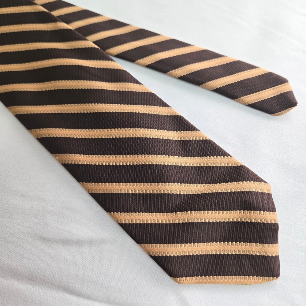 Trevira Collection Striped Neck Tie Polyester Black Tan 54" Length 3"‎ Width